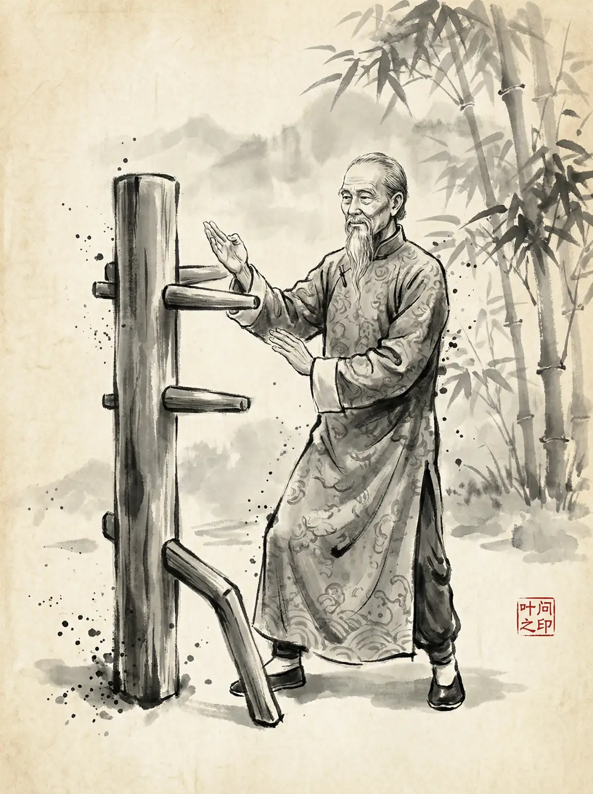 咏春宗师叶问水墨肖像 - 四虎